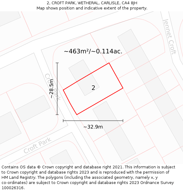 2, CROFT PARK, WETHERAL, CARLISLE, CA4 8JH: Plot and title map
