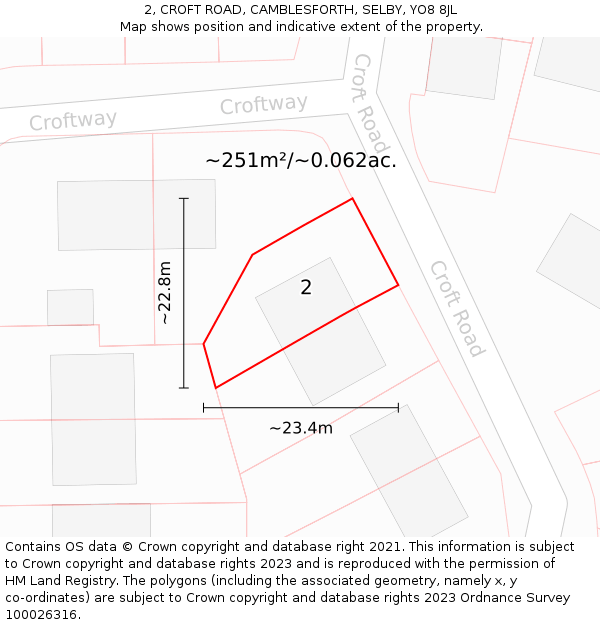 2, CROFT ROAD, CAMBLESFORTH, SELBY, YO8 8JL: Plot and title map