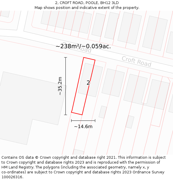 2, CROFT ROAD, POOLE, BH12 3LD: Plot and title map