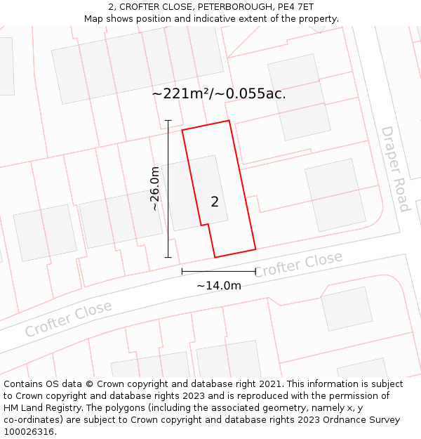 2, CROFTER CLOSE, PETERBOROUGH, PE4 7ET: Plot and title map