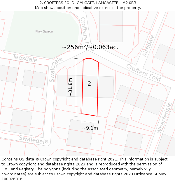 2, CROFTERS FOLD, GALGATE, LANCASTER, LA2 0RB: Plot and title map