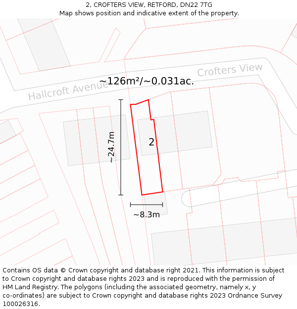 2, CROFTERS VIEW, RETFORD, DN22 7TG: Plot and title map