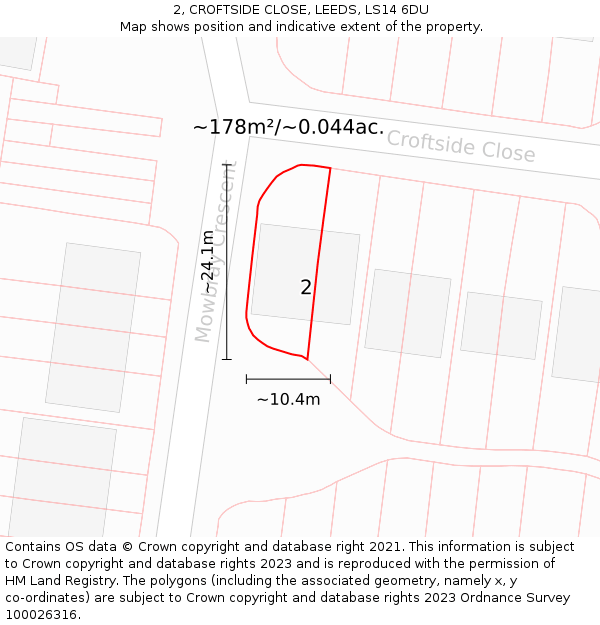 2, CROFTSIDE CLOSE, LEEDS, LS14 6DU: Plot and title map