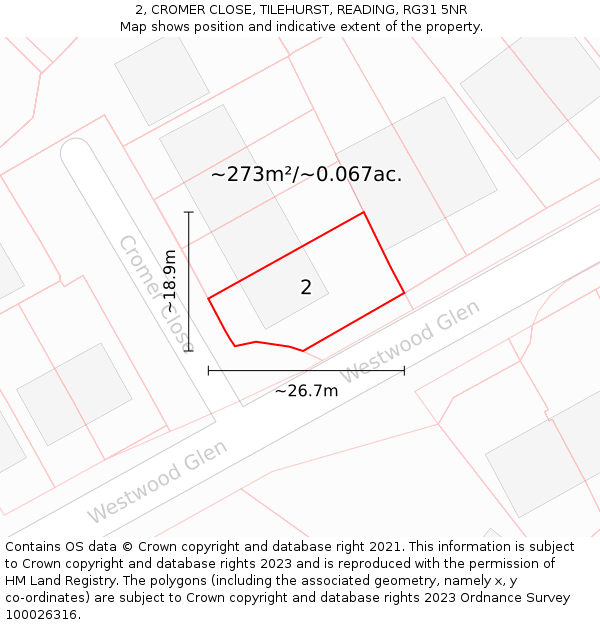 2, CROMER CLOSE, TILEHURST, READING, RG31 5NR: Plot and title map