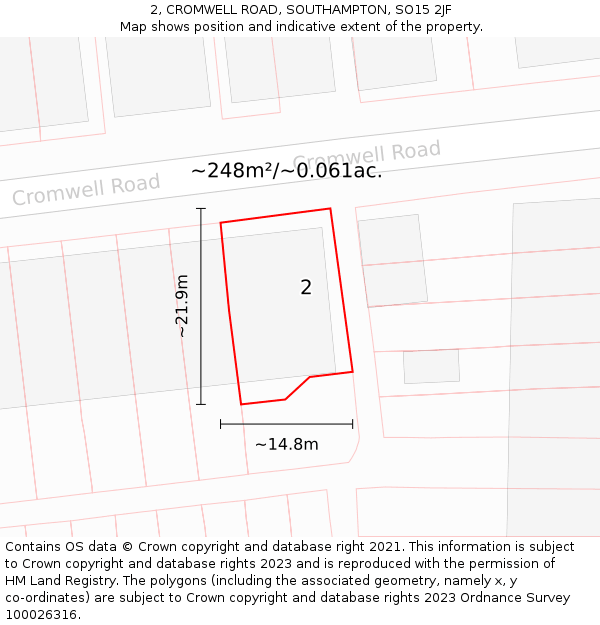 2, CROMWELL ROAD, SOUTHAMPTON, SO15 2JF: Plot and title map