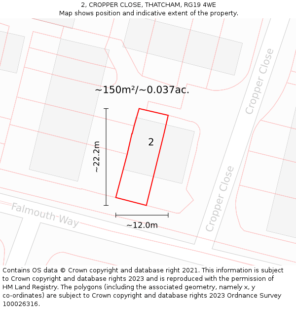 2, CROPPER CLOSE, THATCHAM, RG19 4WE: Plot and title map