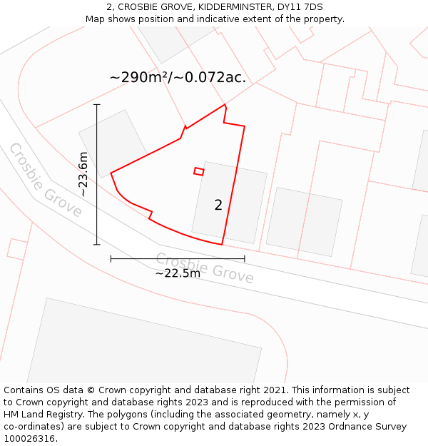 2, CROSBIE GROVE, KIDDERMINSTER, DY11 7DS: Plot and title map
