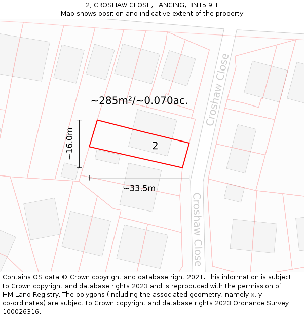 2, CROSHAW CLOSE, LANCING, BN15 9LE: Plot and title map