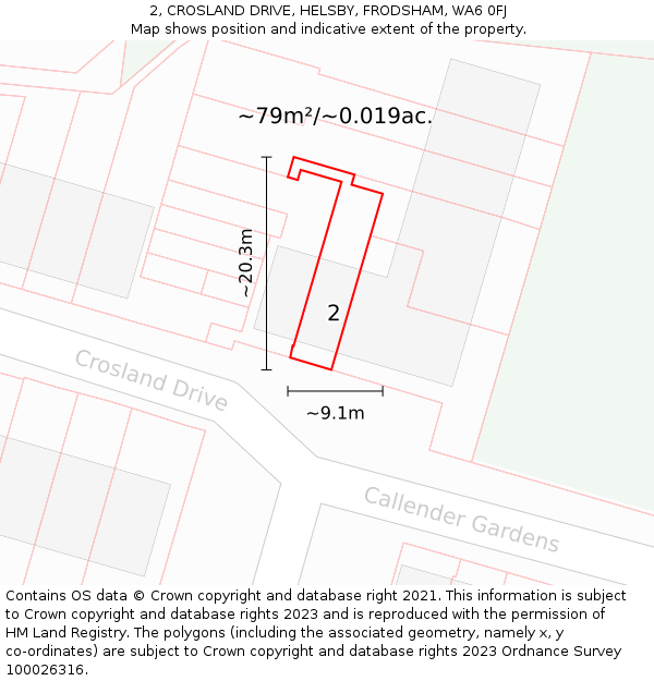 2, CROSLAND DRIVE, HELSBY, FRODSHAM, WA6 0FJ: Plot and title map