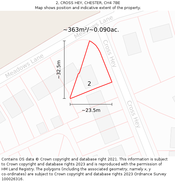 2, CROSS HEY, CHESTER, CH4 7BE: Plot and title map