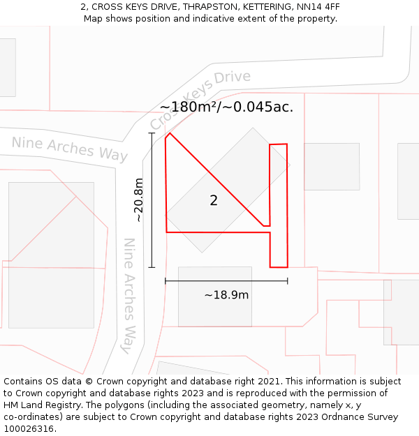 2, CROSS KEYS DRIVE, THRAPSTON, KETTERING, NN14 4FF: Plot and title map