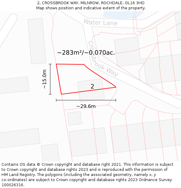 2, CROSSBROOK WAY, MILNROW, ROCHDALE, OL16 3HD: Plot and title map