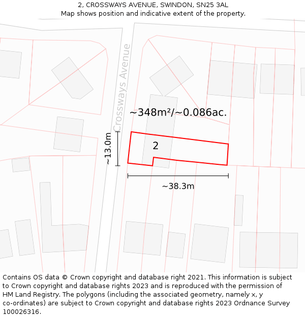 2, CROSSWAYS AVENUE, SWINDON, SN25 3AL: Plot and title map