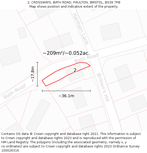 2, CROSSWAYS, BATH ROAD, PAULTON, BRISTOL, BS39 7PB: Plot and title map