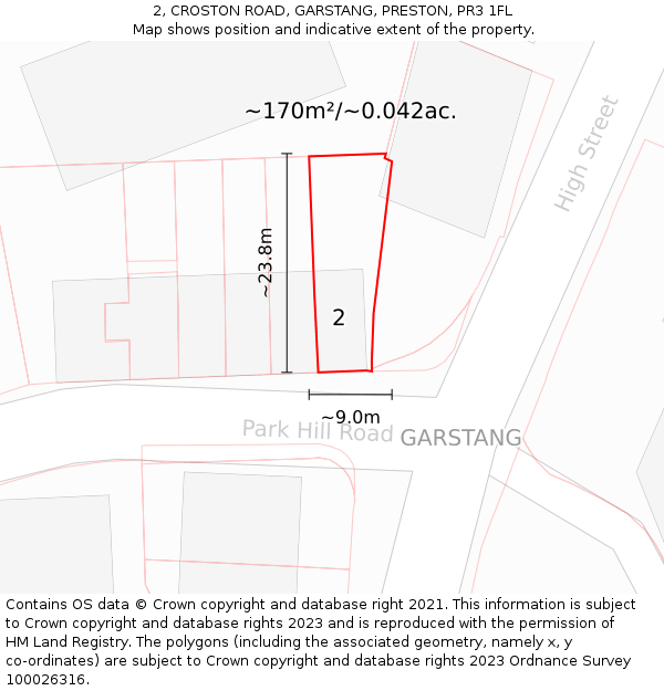 2, CROSTON ROAD, GARSTANG, PRESTON, PR3 1FL: Plot and title map