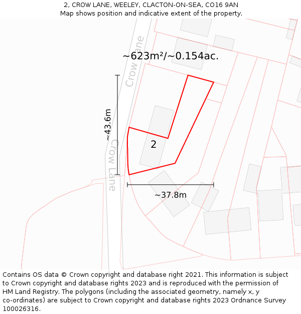 2, CROW LANE, WEELEY, CLACTON-ON-SEA, CO16 9AN: Plot and title map