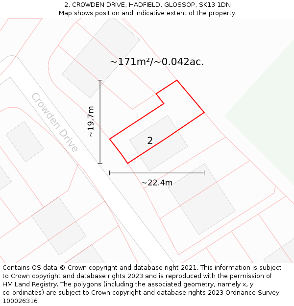 2, CROWDEN DRIVE, HADFIELD, GLOSSOP, SK13 1DN: Plot and title map