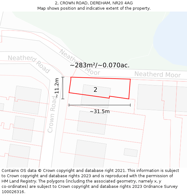 2, CROWN ROAD, DEREHAM, NR20 4AG: Plot and title map
