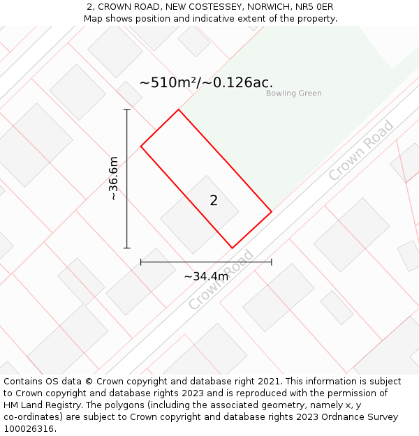 2, CROWN ROAD, NEW COSTESSEY, NORWICH, NR5 0ER: Plot and title map