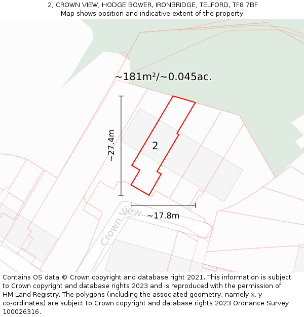 2, CROWN VIEW, HODGE BOWER, IRONBRIDGE, TELFORD, TF8 7BF: Plot and title map