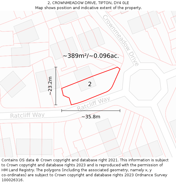 2, CROWNMEADOW DRIVE, TIPTON, DY4 0LE: Plot and title map