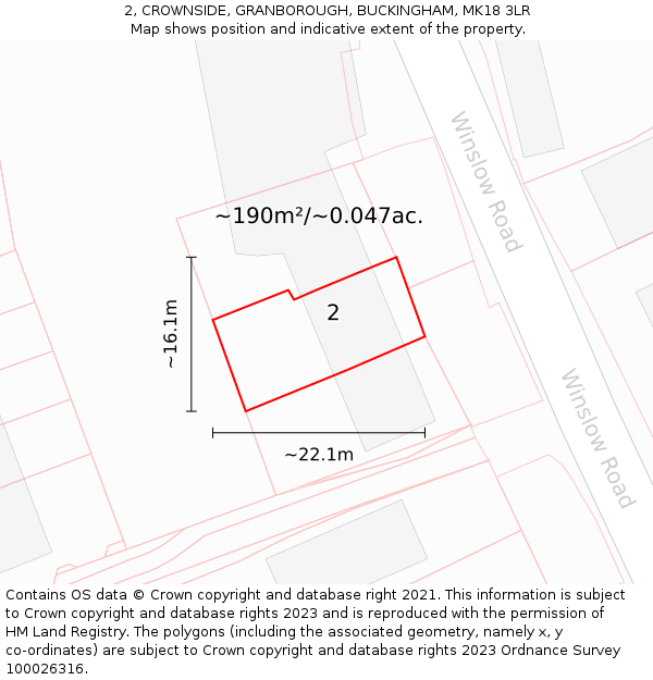 2, CROWNSIDE, GRANBOROUGH, BUCKINGHAM, MK18 3LR: Plot and title map