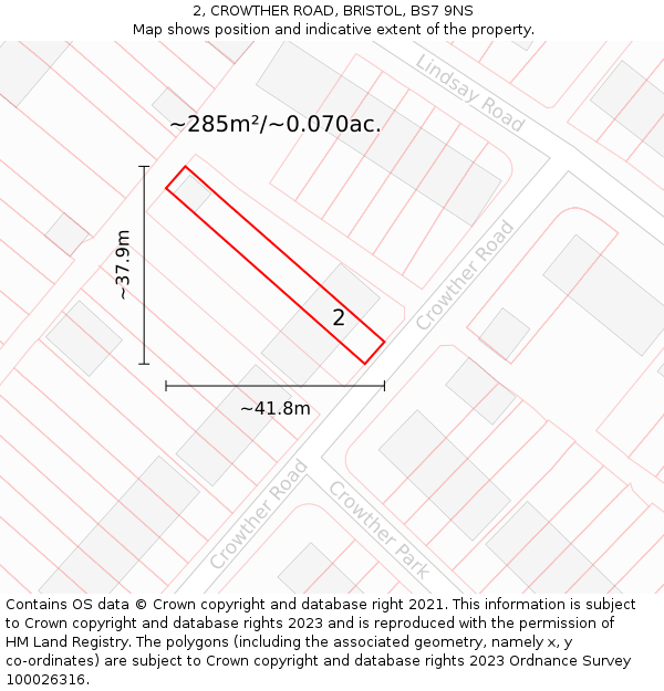 2, CROWTHER ROAD, BRISTOL, BS7 9NS: Plot and title map