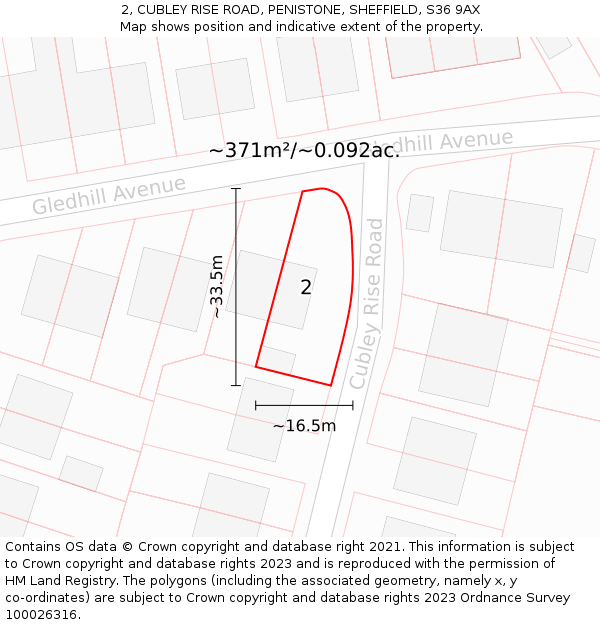 2, CUBLEY RISE ROAD, PENISTONE, SHEFFIELD, S36 9AX: Plot and title map