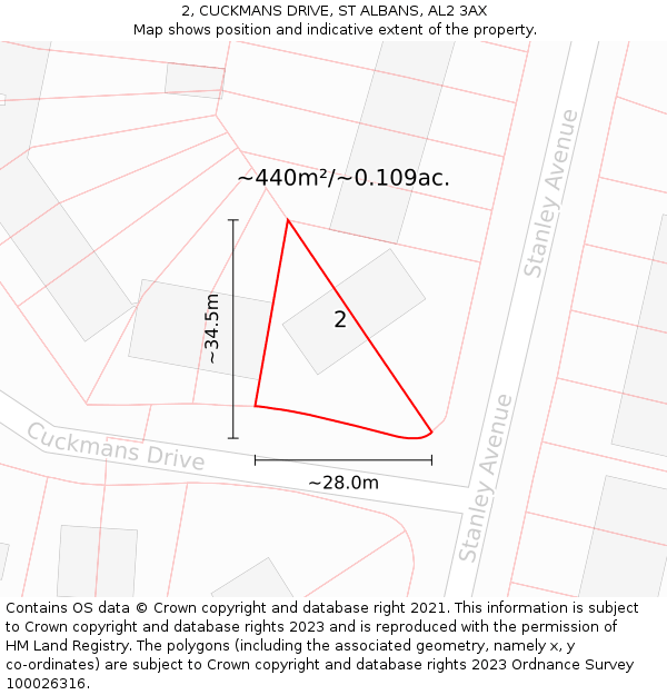 2, CUCKMANS DRIVE, ST ALBANS, AL2 3AX: Plot and title map