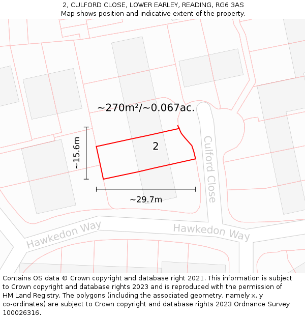 2, CULFORD CLOSE, LOWER EARLEY, READING, RG6 3AS: Plot and title map