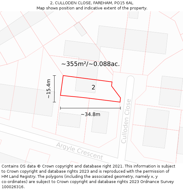 2, CULLODEN CLOSE, FAREHAM, PO15 6AL: Plot and title map