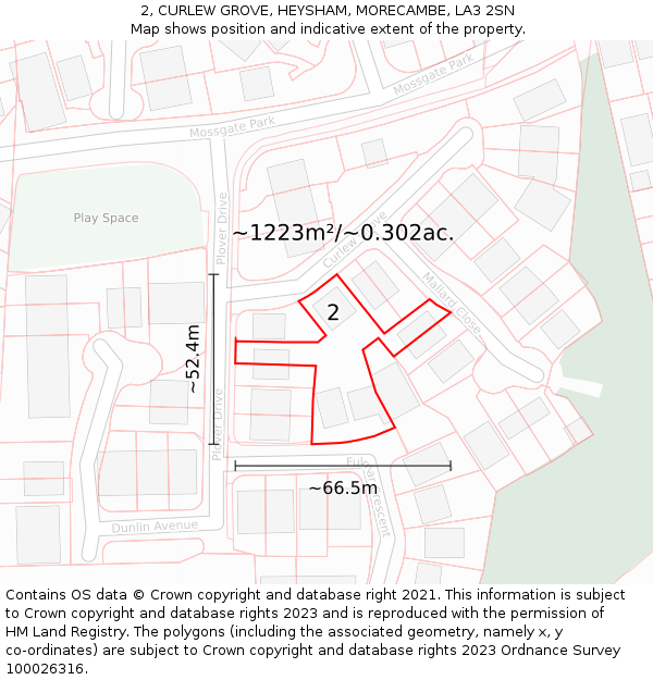 2, CURLEW GROVE, HEYSHAM, MORECAMBE, LA3 2SN: Plot and title map