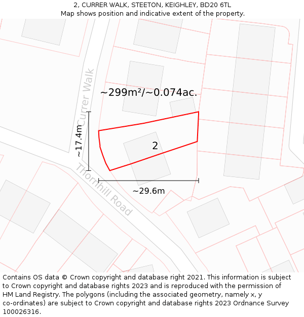 2, CURRER WALK, STEETON, KEIGHLEY, BD20 6TL: Plot and title map