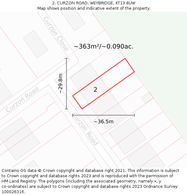 2, CURZON ROAD, WEYBRIDGE, KT13 8UW: Plot and title map