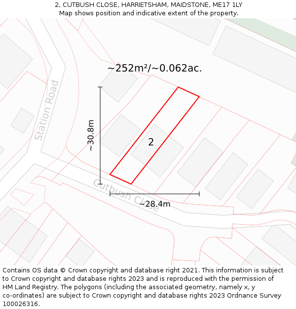 2, CUTBUSH CLOSE, HARRIETSHAM, MAIDSTONE, ME17 1LY: Plot and title map
