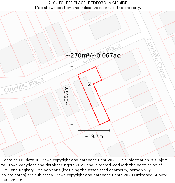 2, CUTCLIFFE PLACE, BEDFORD, MK40 4DF: Plot and title map