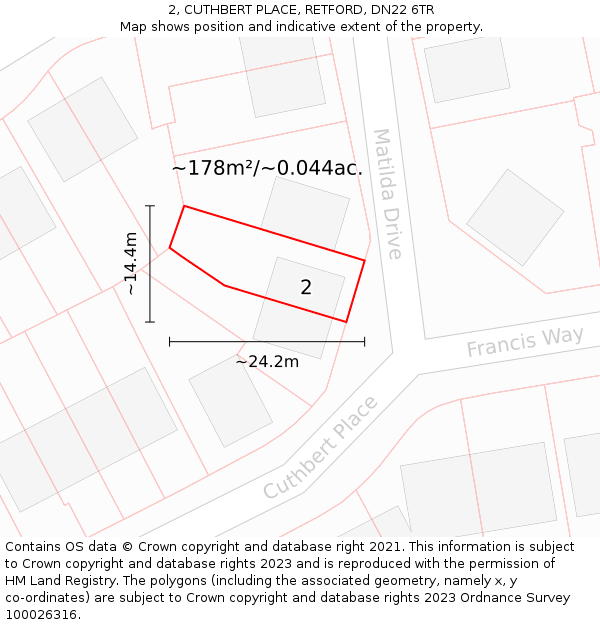 2, CUTHBERT PLACE, RETFORD, DN22 6TR: Plot and title map