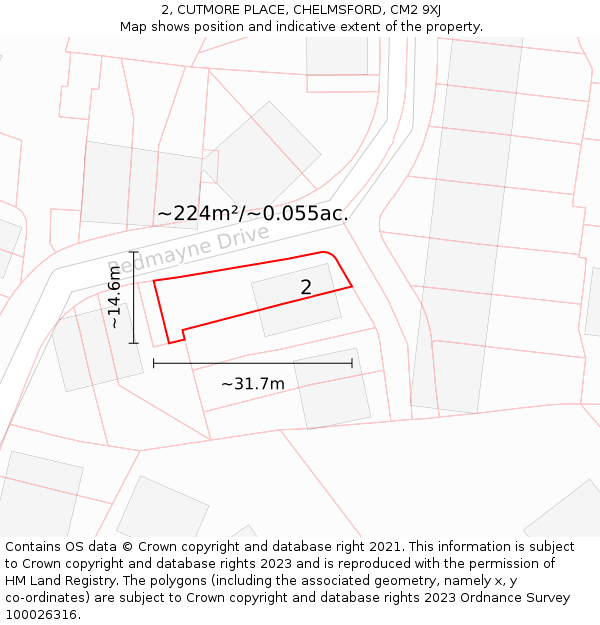 2, CUTMORE PLACE, CHELMSFORD, CM2 9XJ: Plot and title map