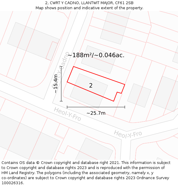 2, CWRT Y CADNO, LLANTWIT MAJOR, CF61 2SB: Plot and title map