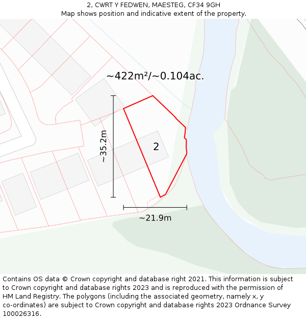 2, CWRT Y FEDWEN, MAESTEG, CF34 9GH: Plot and title map