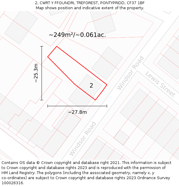 2, CWRT Y FFOUNDRI, TREFOREST, PONTYPRIDD, CF37 1BF: Plot and title map