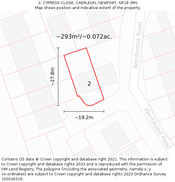 2, CYPRESS CLOSE, CAERLEON, NEWPORT, NP18 3RN: Plot and title map