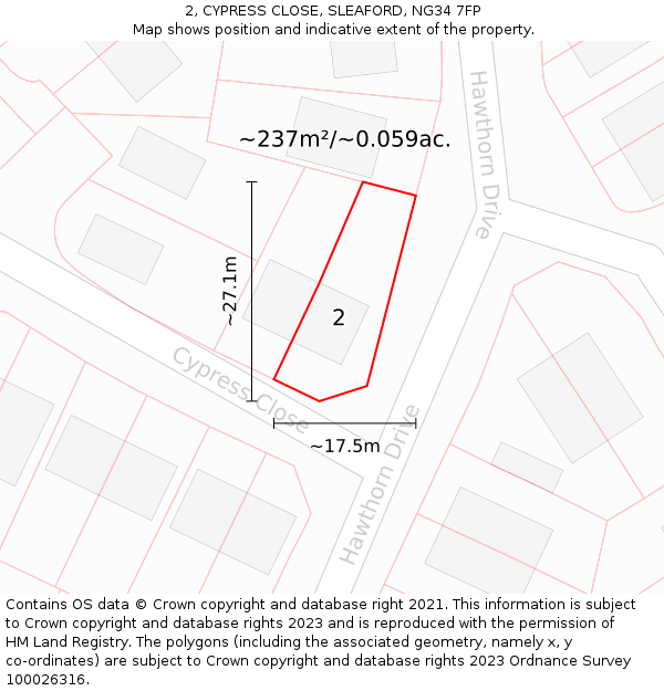 2, CYPRESS CLOSE, SLEAFORD, NG34 7FP: Plot and title map