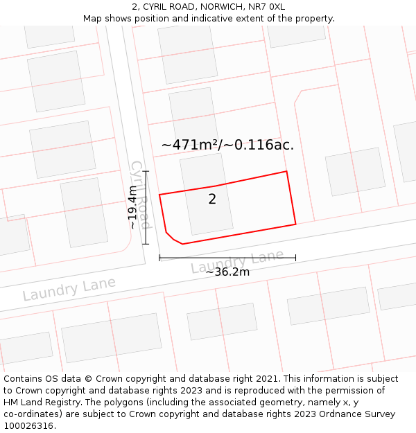 2, CYRIL ROAD, NORWICH, NR7 0XL: Plot and title map