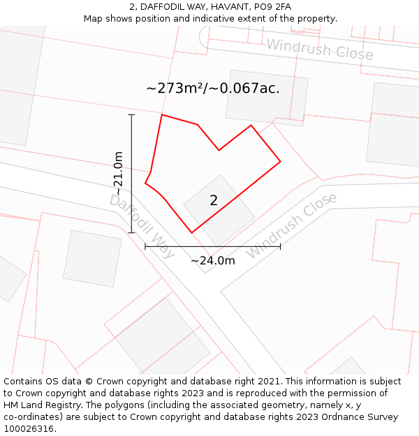 2, DAFFODIL WAY, HAVANT, PO9 2FA: Plot and title map