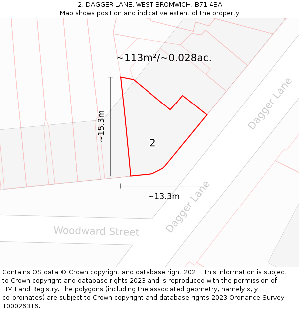 2, DAGGER LANE, WEST BROMWICH, B71 4BA: Plot and title map