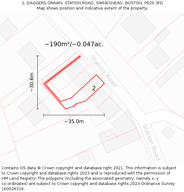 2, DAGGERS DRAWN, STATION ROAD, SWINESHEAD, BOSTON, PE20 3FD: Plot and title map