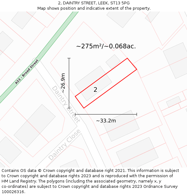 2, DAINTRY STREET, LEEK, ST13 5PG: Plot and title map
