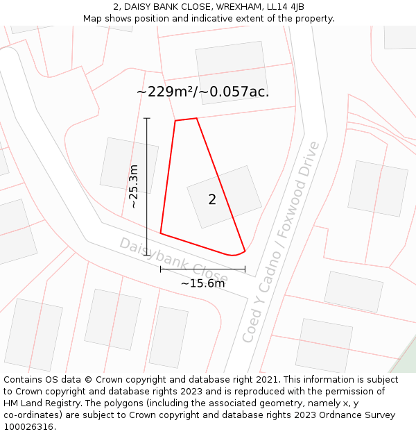 2, DAISY BANK CLOSE, WREXHAM, LL14 4JB: Plot and title map