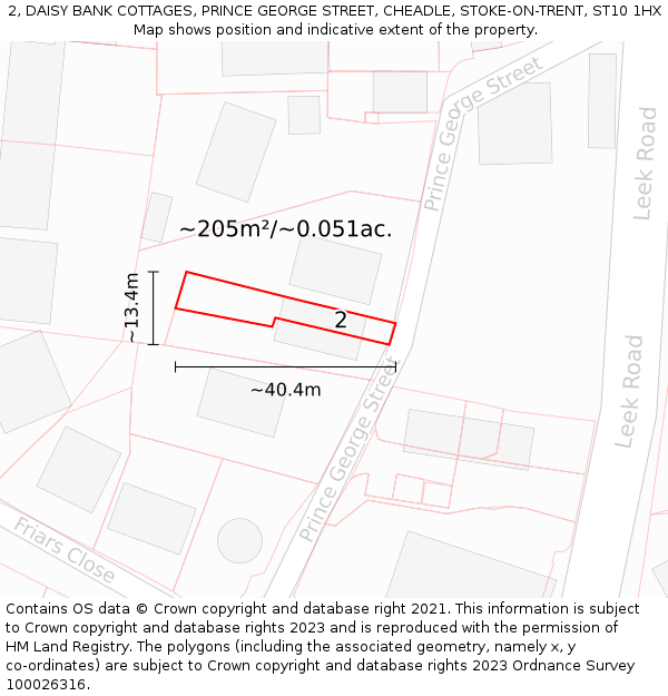 2, DAISY BANK COTTAGES, PRINCE GEORGE STREET, CHEADLE, STOKE-ON-TRENT, ST10 1HX: Plot and title map